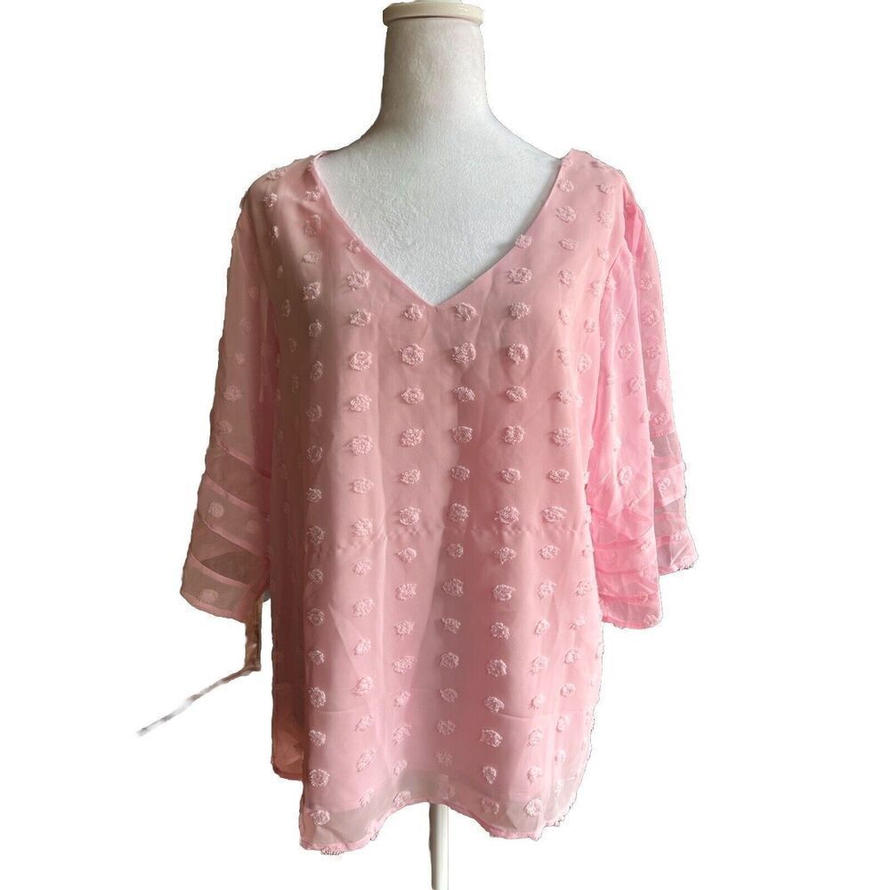 Blooming Jelly Womens Chiffon Pink Blouse Summer Casual V Neck Short Sleeve M